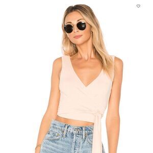 Privacy Please Ribbed Wrap Top in Peach Pink Size S